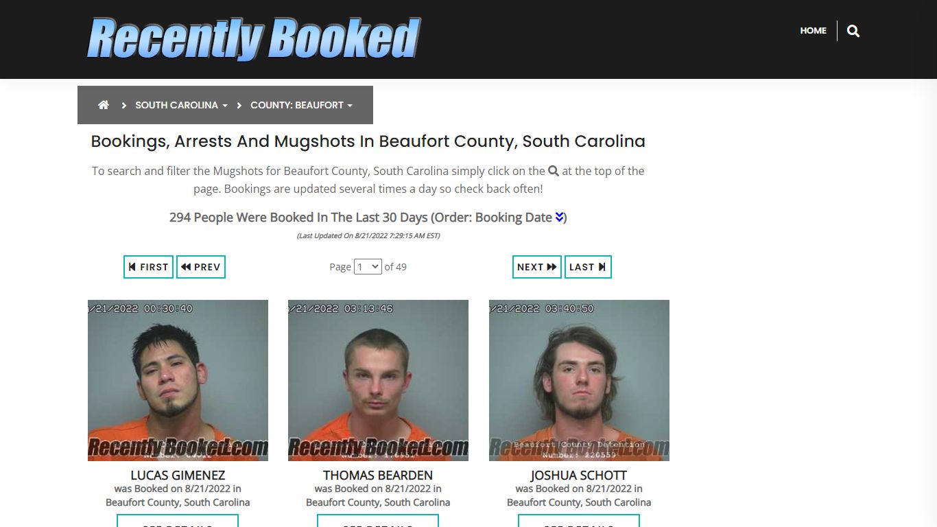 Bookings, Arrests and Mugshots in Beaufort County, South Carolina